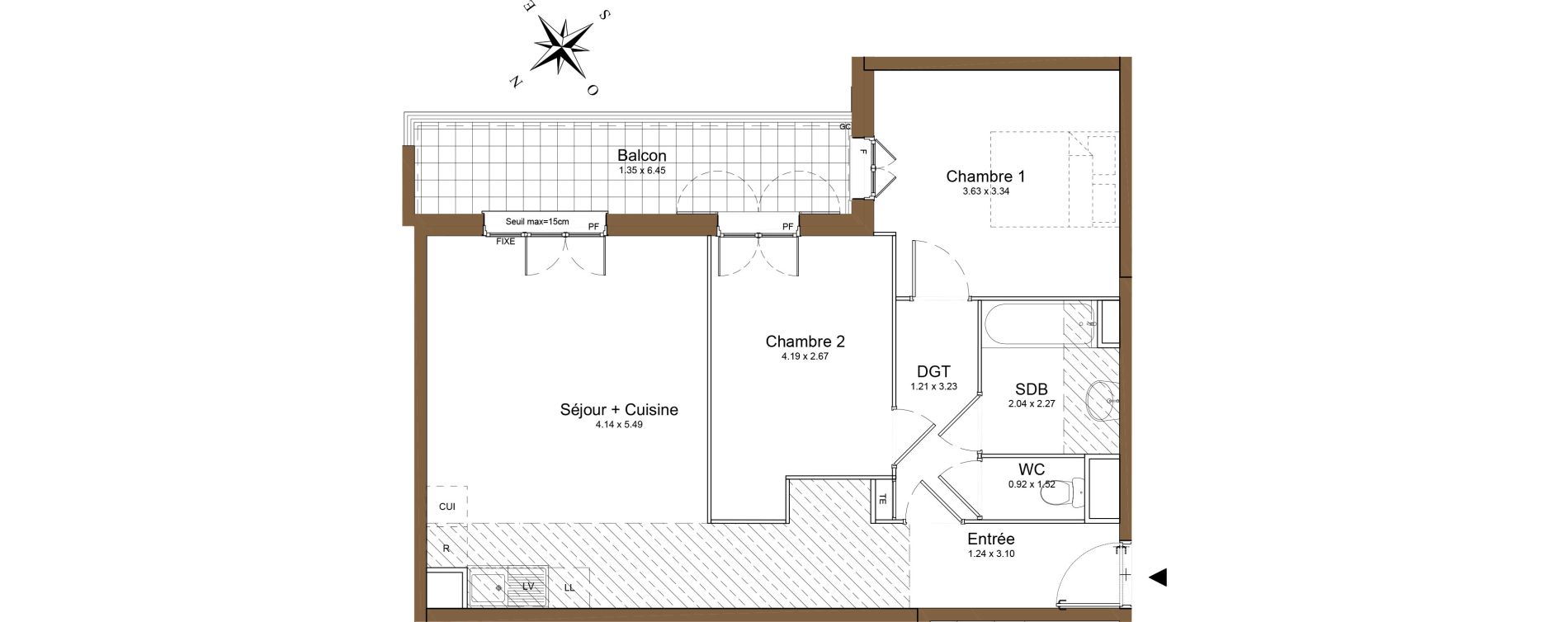 Appartement T3 de 62,46 m2 &agrave; Montlh&eacute;ry Centre