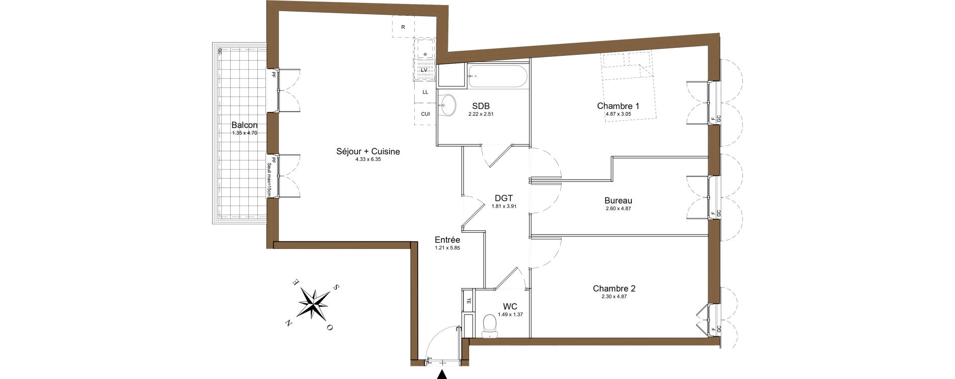 Appartement T3 de 84,83 m2 &agrave; Montlh&eacute;ry Centre