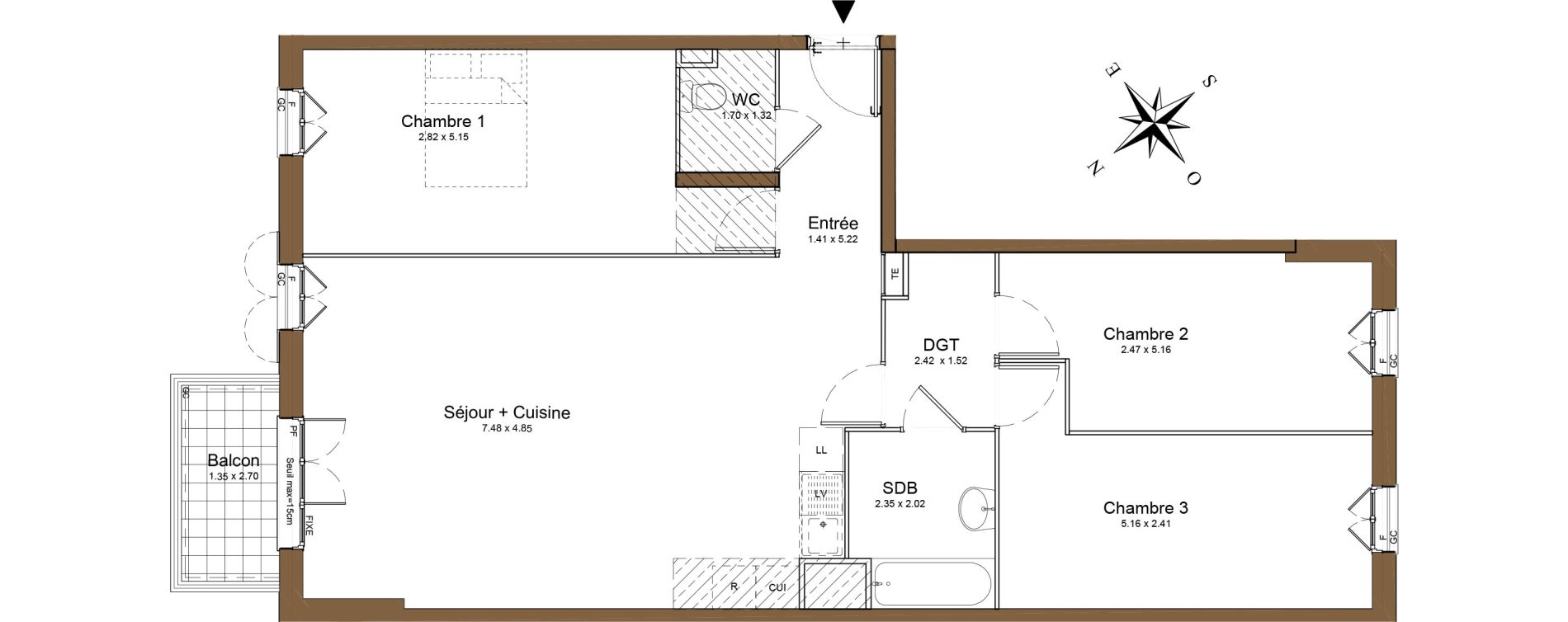 Appartement T4 de 91,87 m2 &agrave; Montlh&eacute;ry Centre