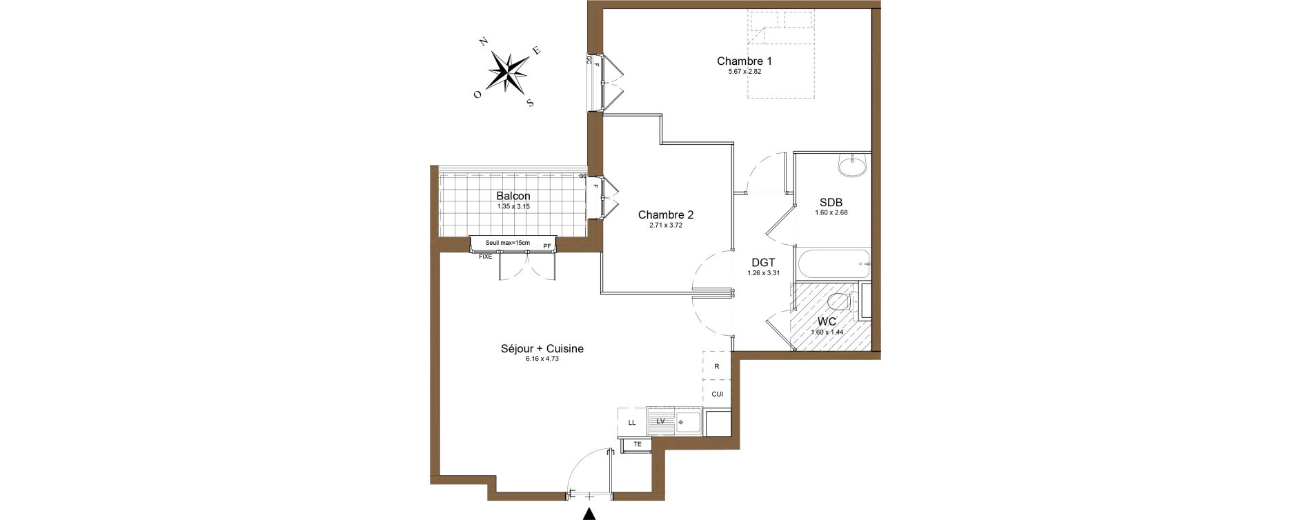 Appartement T3 de 62,59 m2 &agrave; Montlh&eacute;ry Centre