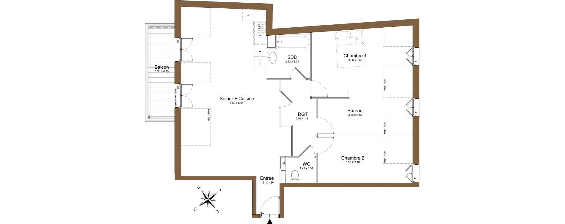 Appartement T3 de 79,80 m2 &agrave; Montlh&eacute;ry Centre
