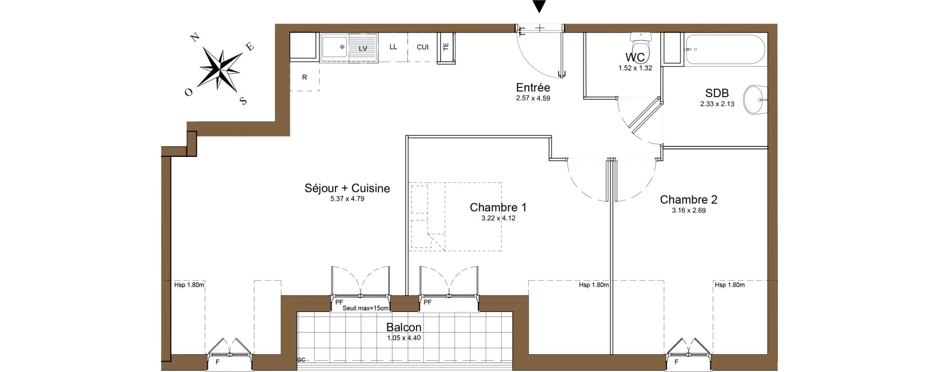 Appartement T3 de 58,96 m2 &agrave; Montlh&eacute;ry Centre