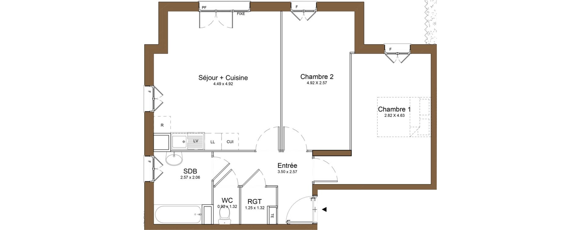 Appartement T3 de 60,97 m2 &agrave; Montlh&eacute;ry Centre