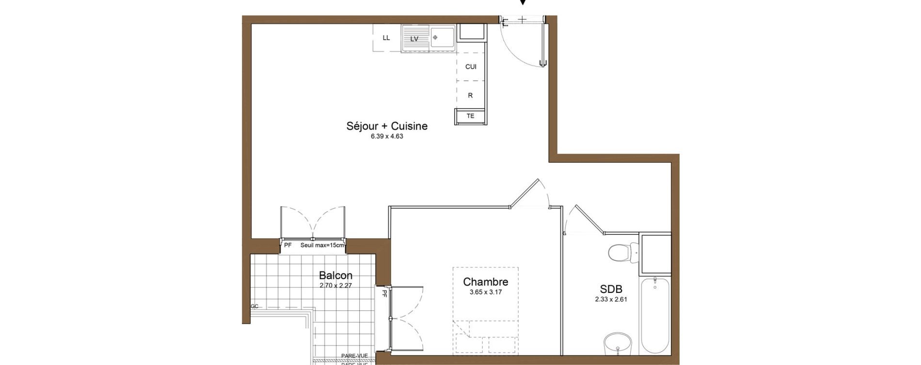 Appartement T2 de 47,70 m2 &agrave; Montlh&eacute;ry Centre
