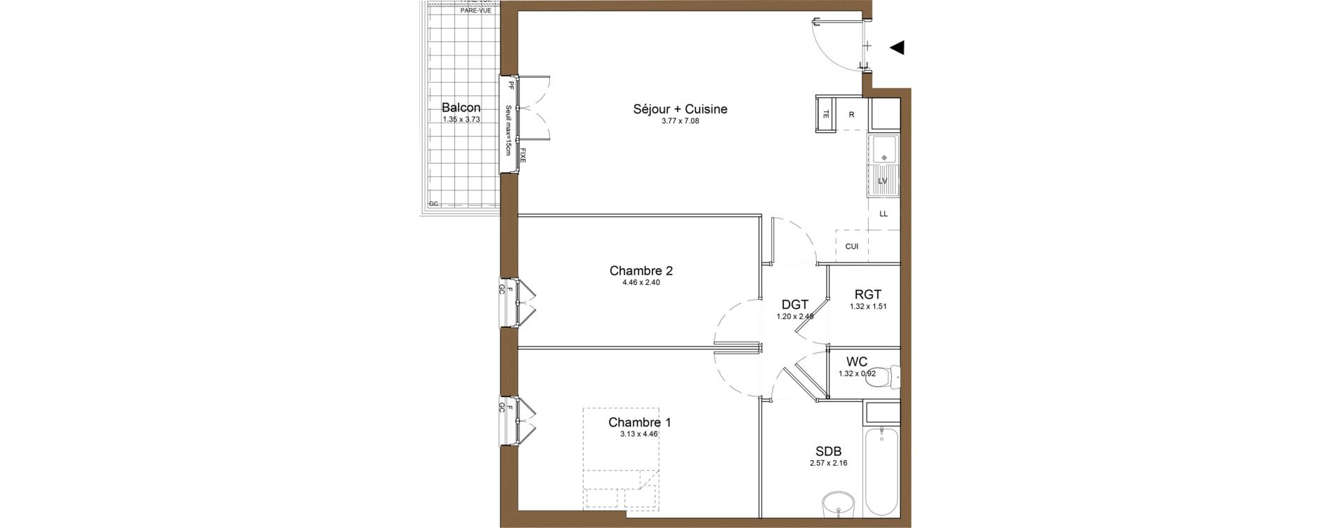 Appartement T3 de 62,96 m2 &agrave; Montlh&eacute;ry Centre