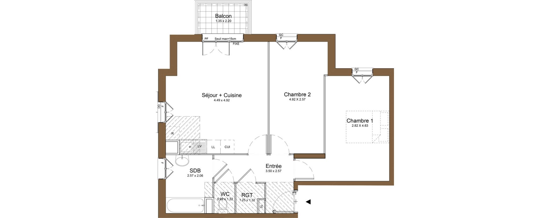 Appartement T3 de 60,97 m2 &agrave; Montlh&eacute;ry Centre
