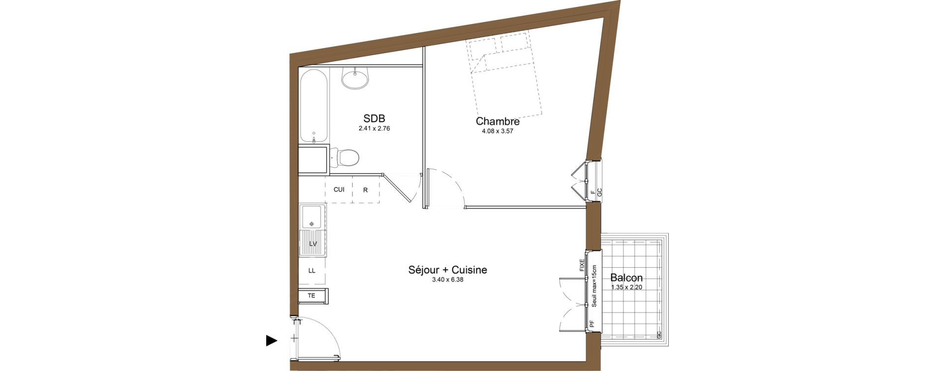 Appartement T2 de 43,75 m2 &agrave; Montlh&eacute;ry Centre