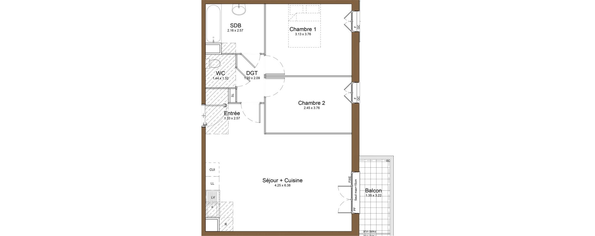 Appartement T3 de 61,39 m2 &agrave; Montlh&eacute;ry Centre