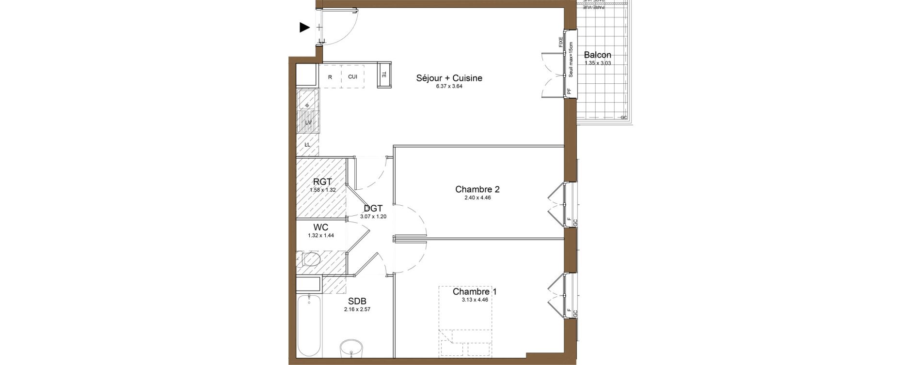 Appartement T3 de 62,18 m2 &agrave; Montlh&eacute;ry Centre