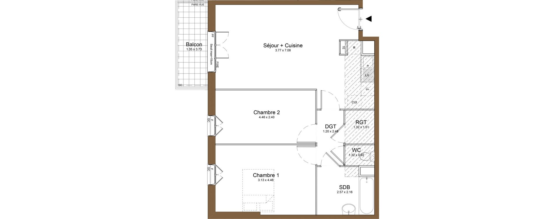Appartement T3 de 62,96 m2 &agrave; Montlh&eacute;ry Centre