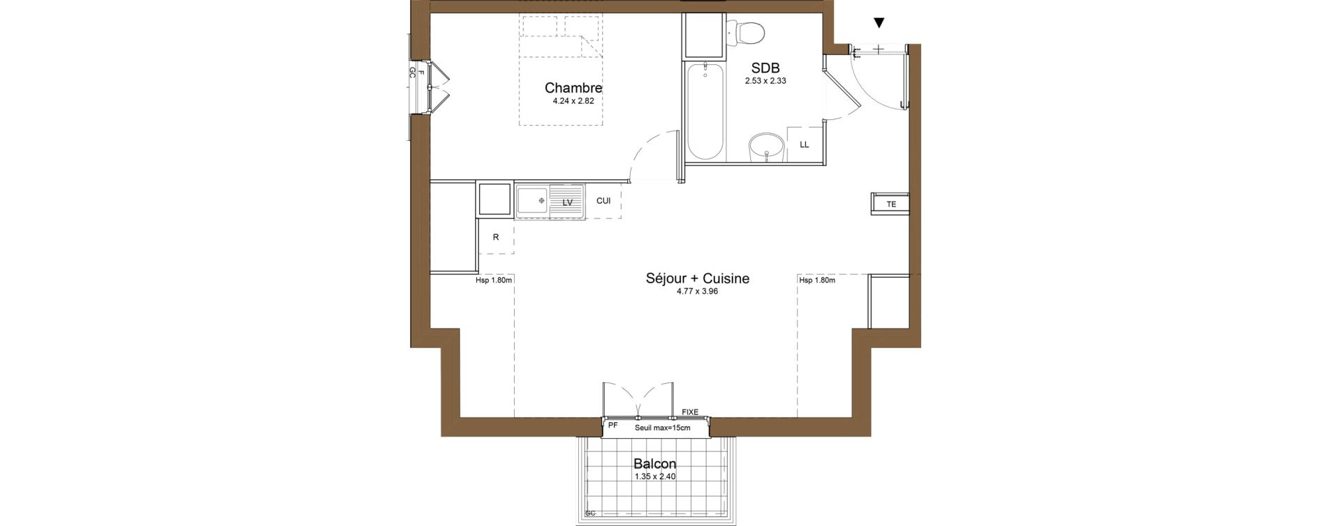 Appartement T2 de 43,12 m2 &agrave; Montlh&eacute;ry Centre