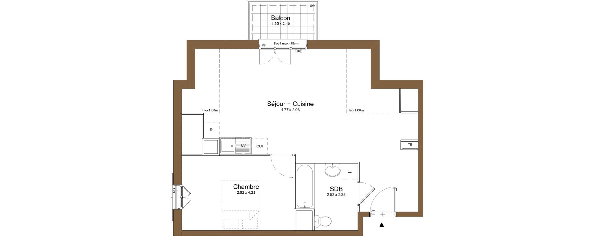 Appartement T2 de 46,10 m2 &agrave; Montlh&eacute;ry Centre