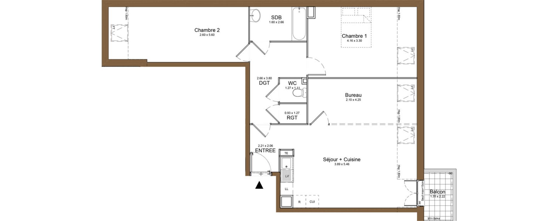 Appartement T3 de 75,99 m2 &agrave; Montlh&eacute;ry Centre