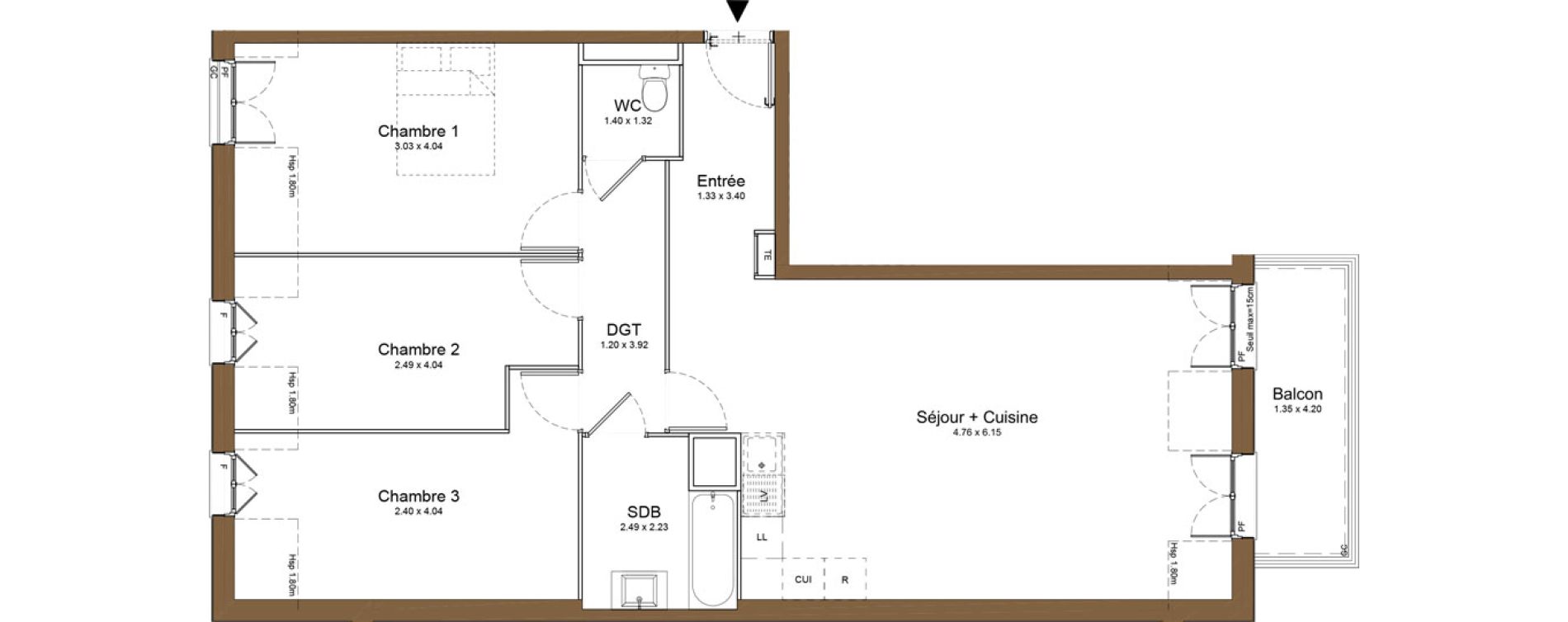 Appartement T4 de 84,21 m2 &agrave; Montlh&eacute;ry Centre