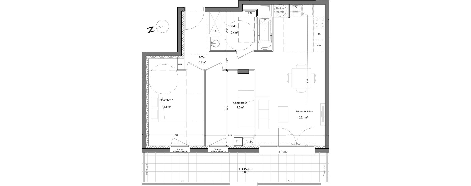 Appartement T3 de 56,00 m2 &agrave; Montlh&eacute;ry Centre