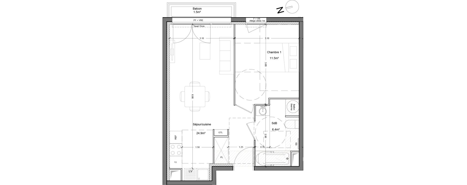 Appartement T2 de 42,80 m2 &agrave; Montlh&eacute;ry Centre
