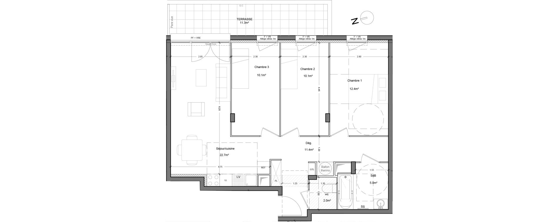 Appartement T4 de 73,80 m2 &agrave; Montlh&eacute;ry Centre