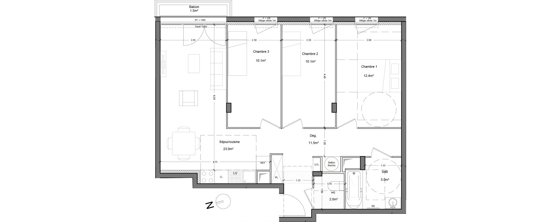 Appartement T4 de 74,10 m2 &agrave; Montlh&eacute;ry Centre