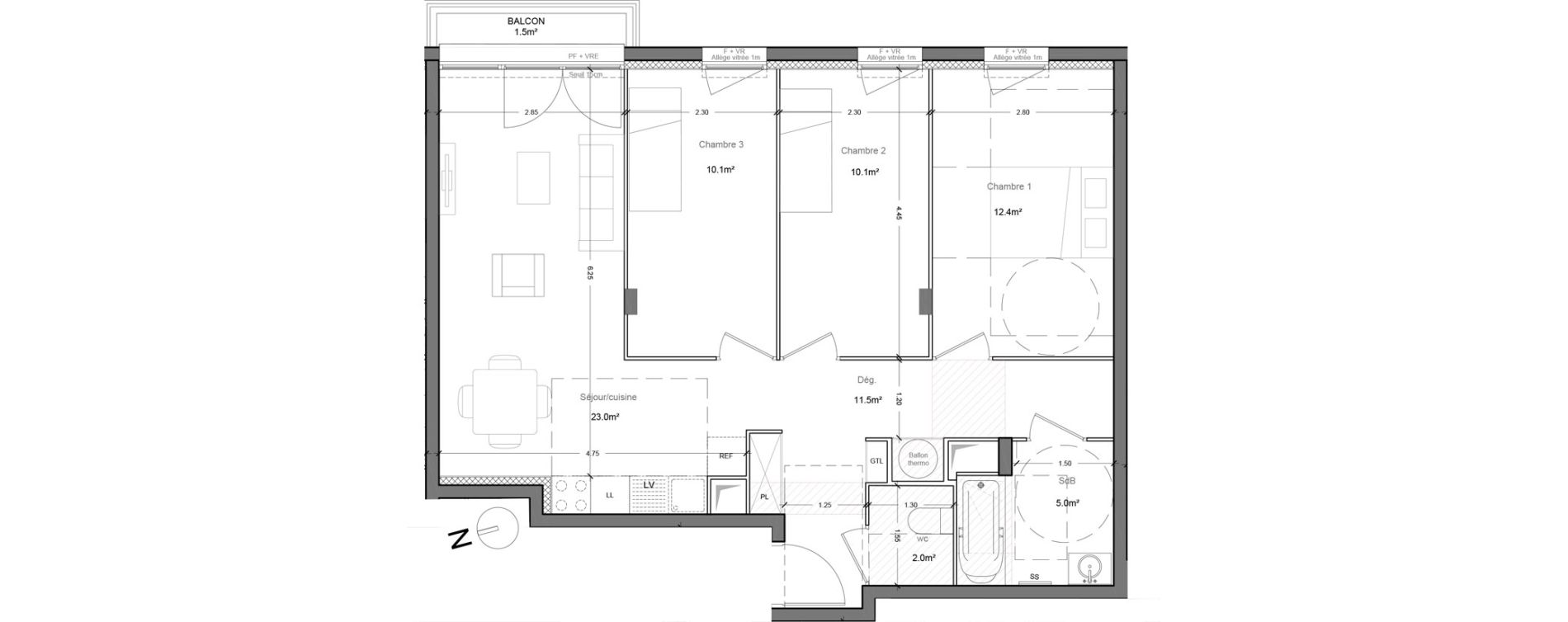 Appartement T4 de 74,10 m2 &agrave; Montlh&eacute;ry Centre