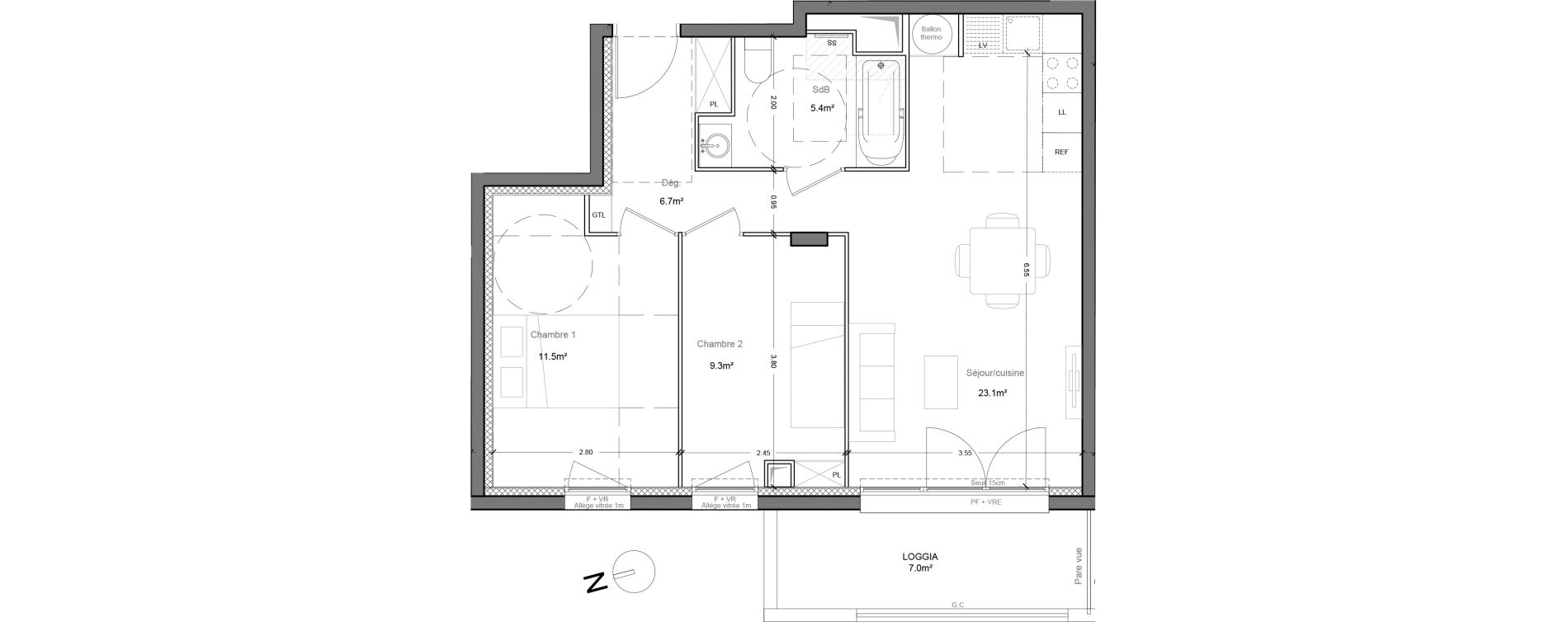 Appartement T3 de 56,00 m2 &agrave; Montlh&eacute;ry Centre