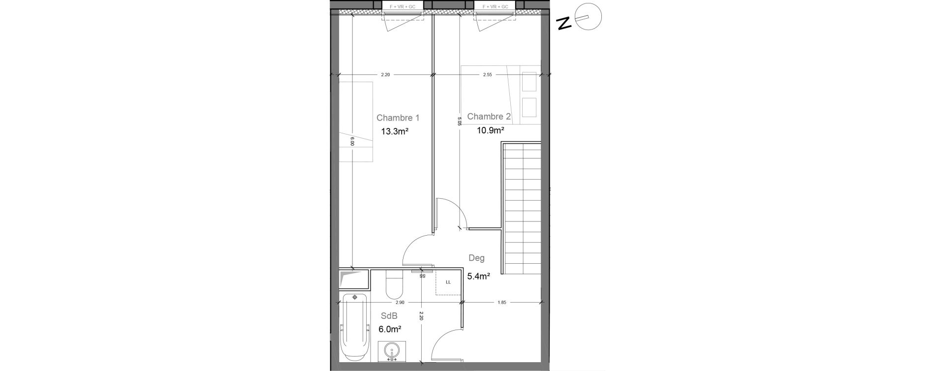 Duplex T3 de 62,80 m2 &agrave; Montlh&eacute;ry Centre