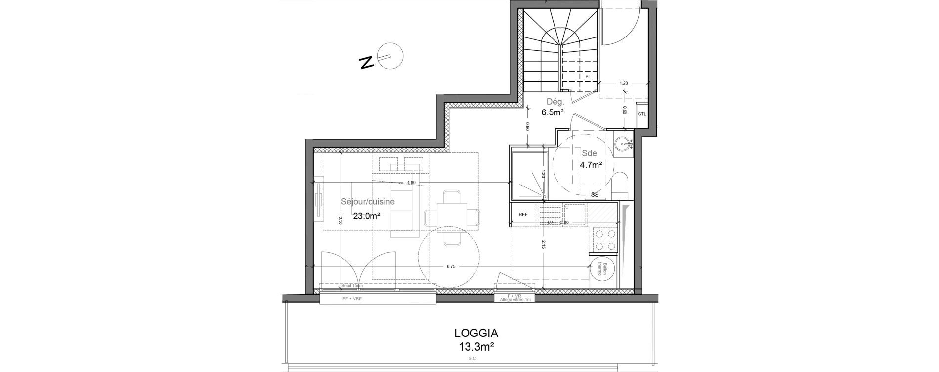 Duplex T3 de 69,60 m2 &agrave; Montlh&eacute;ry Centre