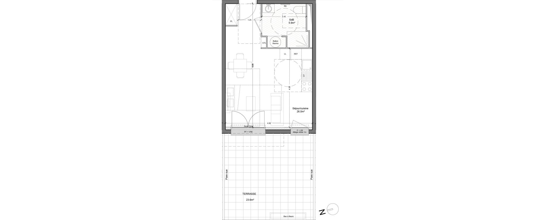 Appartement T1 de 31,90 m2 &agrave; Montlh&eacute;ry Centre