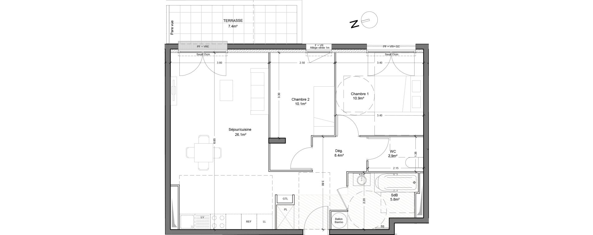 Appartement T3 de 64,20 m2 &agrave; Montlh&eacute;ry Centre