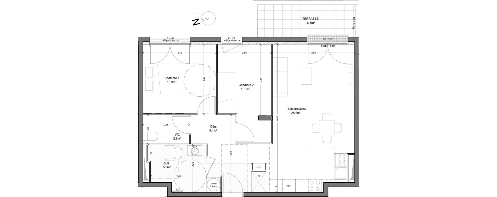 Appartement T3 de 63,70 m2 &agrave; Montlh&eacute;ry Centre