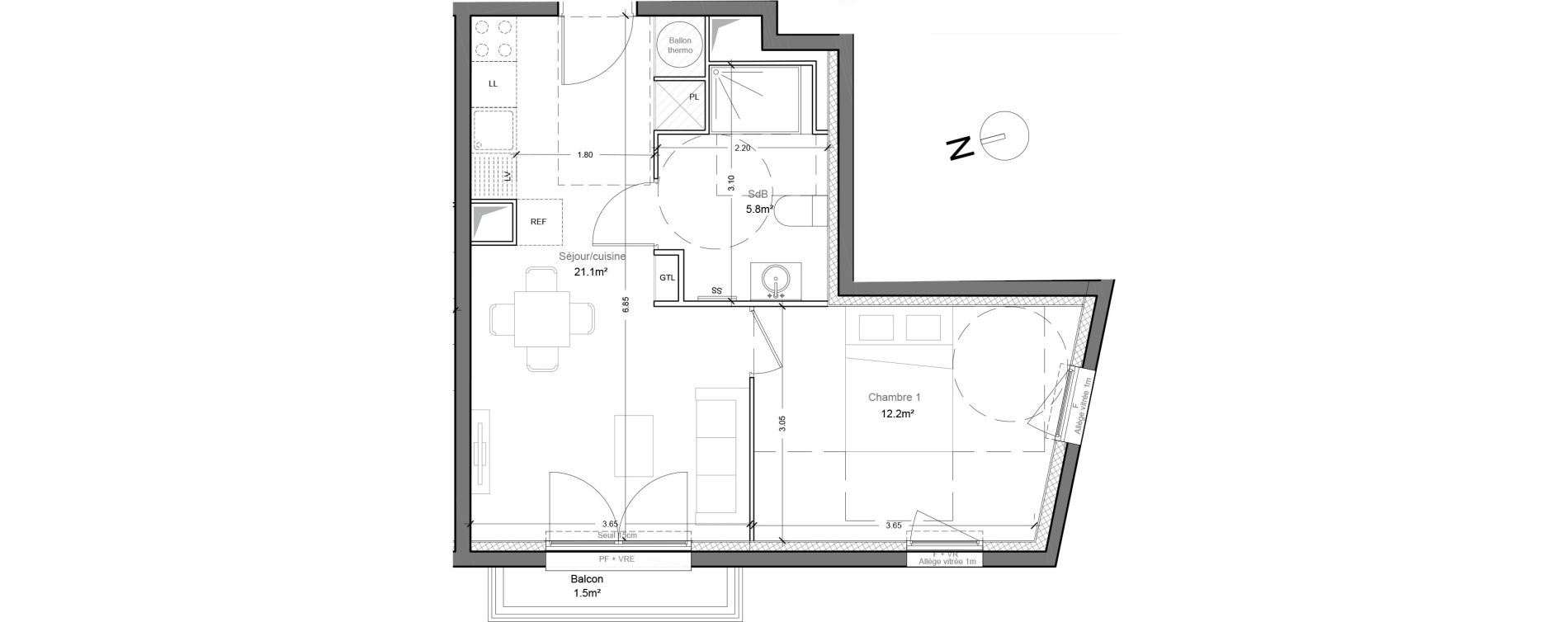Appartement T2 de 39,10 m2 &agrave; Montlh&eacute;ry Centre