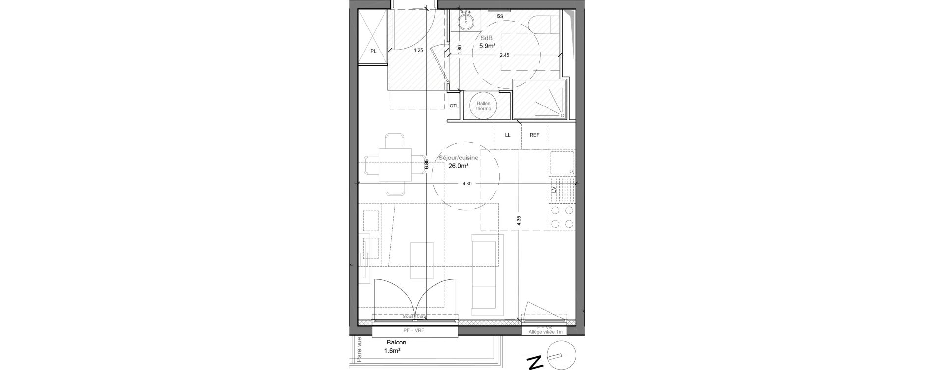 Appartement T1 de 31,90 m2 &agrave; Montlh&eacute;ry Centre