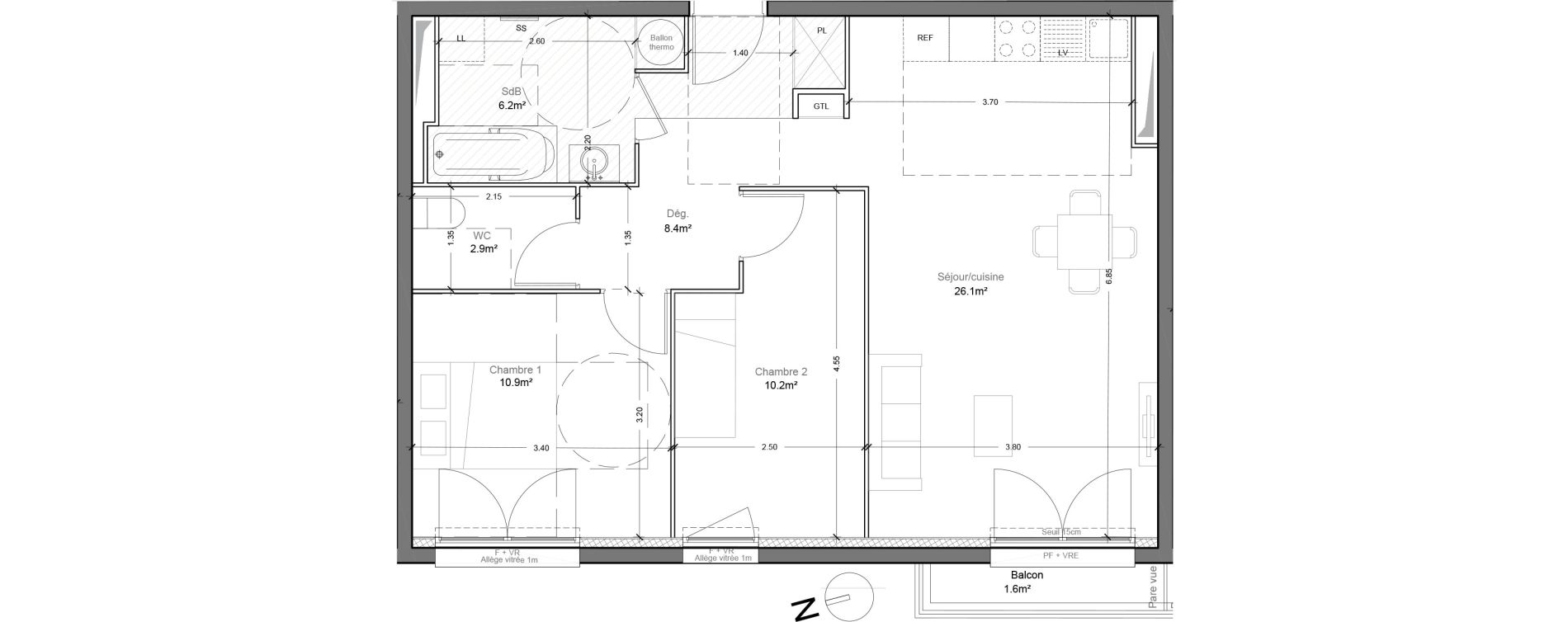 Appartement T3 de 64,70 m2 &agrave; Montlh&eacute;ry Centre