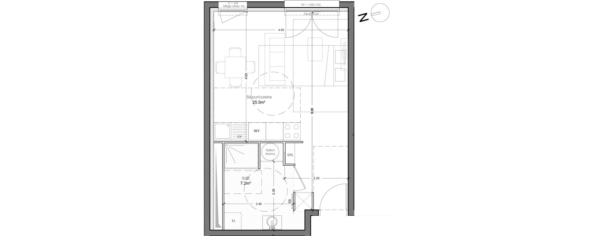 Appartement T1 de 32,70 m2 &agrave; Montlh&eacute;ry Centre