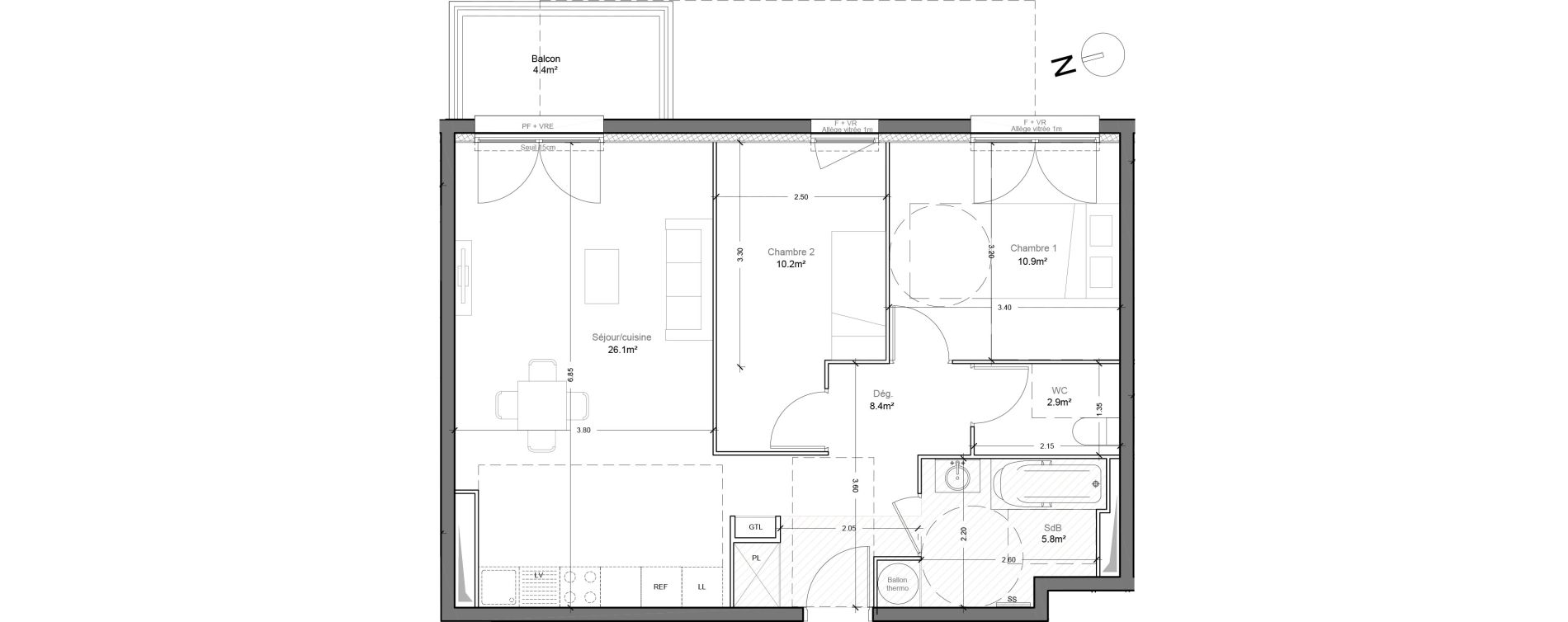 Appartement T3 de 64,30 m2 &agrave; Montlh&eacute;ry Centre