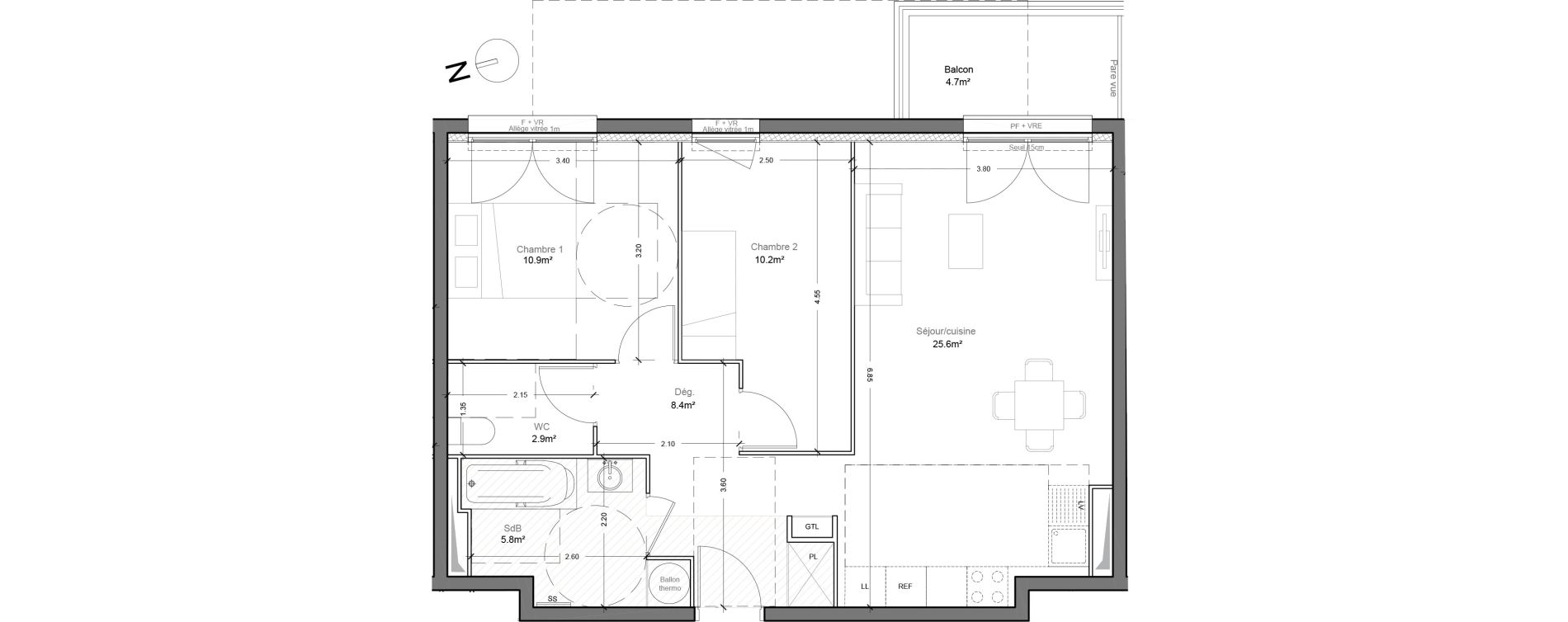 Appartement T3 de 63,80 m2 &agrave; Montlh&eacute;ry Centre