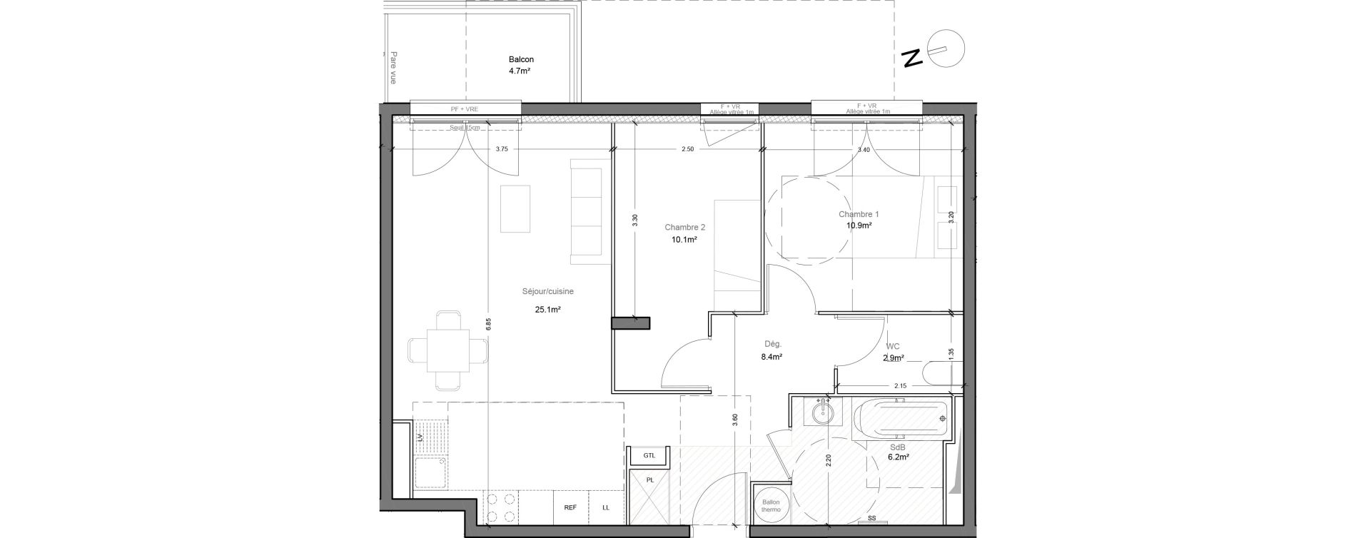 Appartement T3 de 63,60 m2 &agrave; Montlh&eacute;ry Centre