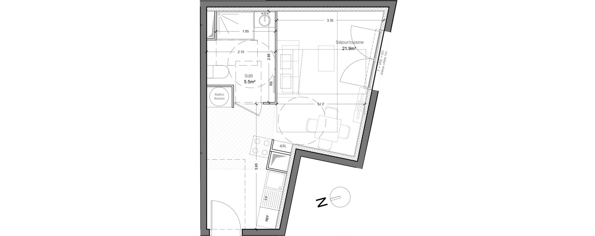Appartement T1 de 27,40 m2 &agrave; Montlh&eacute;ry Centre
