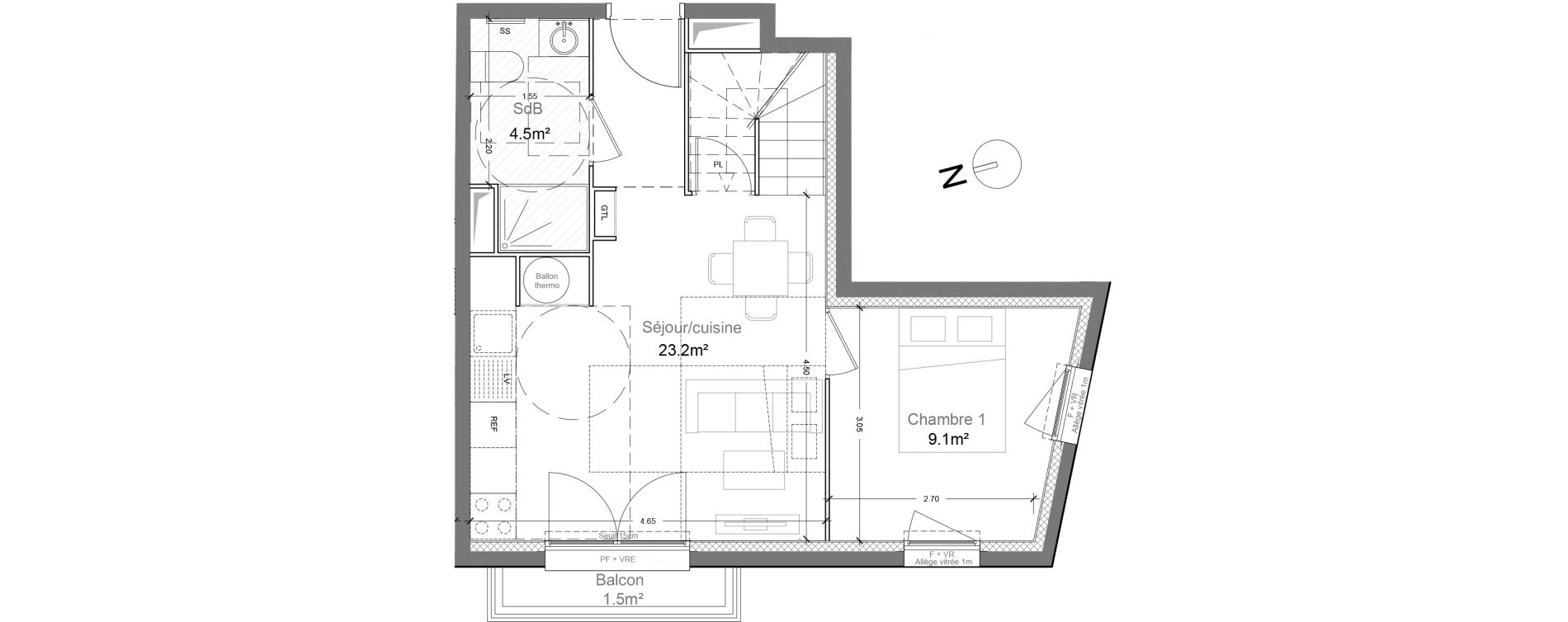 Duplex T4 de 70,60 m2 &agrave; Montlh&eacute;ry Centre
