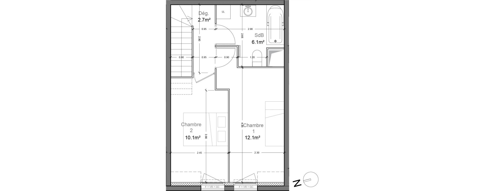 Duplex T3 de 60,80 m2 &agrave; Montlh&eacute;ry Centre