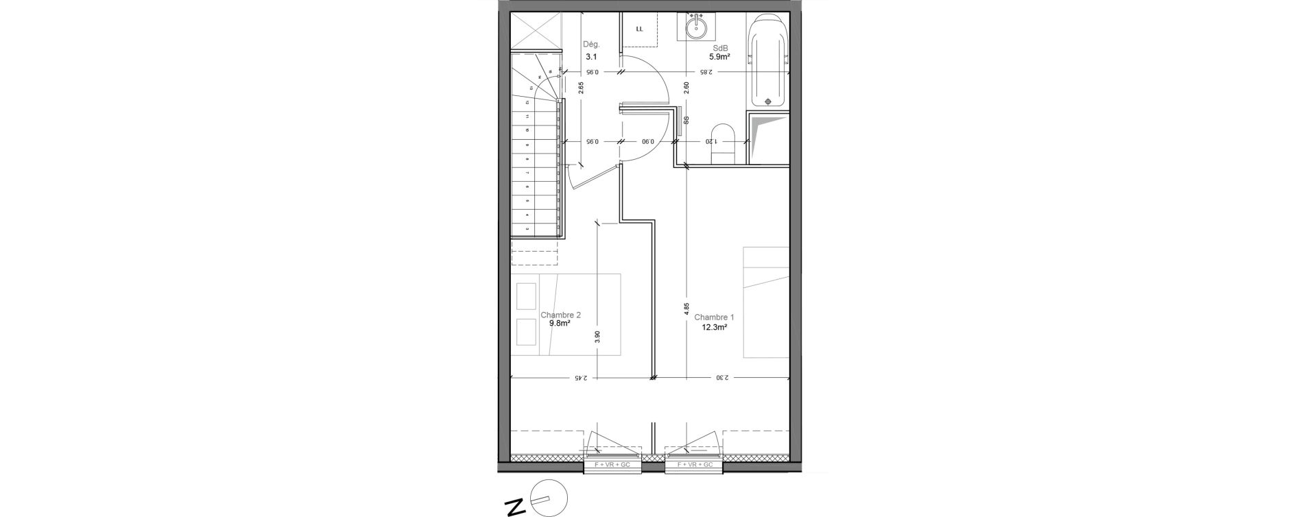 Duplex T3 de 60,90 m2 &agrave; Montlh&eacute;ry Centre
