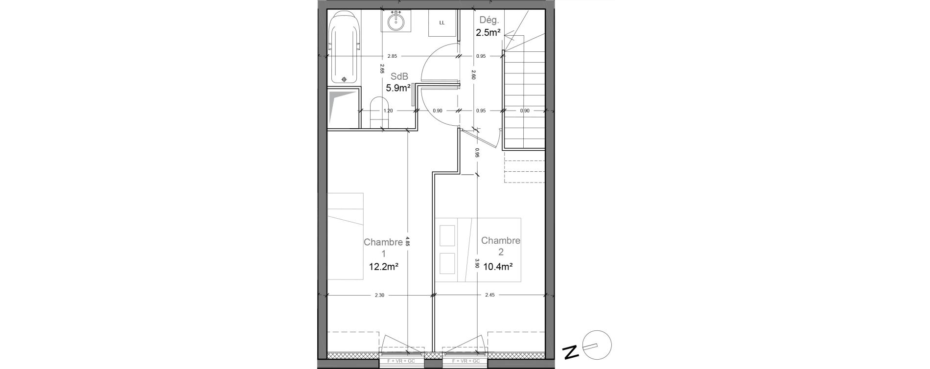 Duplex T3 de 60,80 m2 &agrave; Montlh&eacute;ry Centre