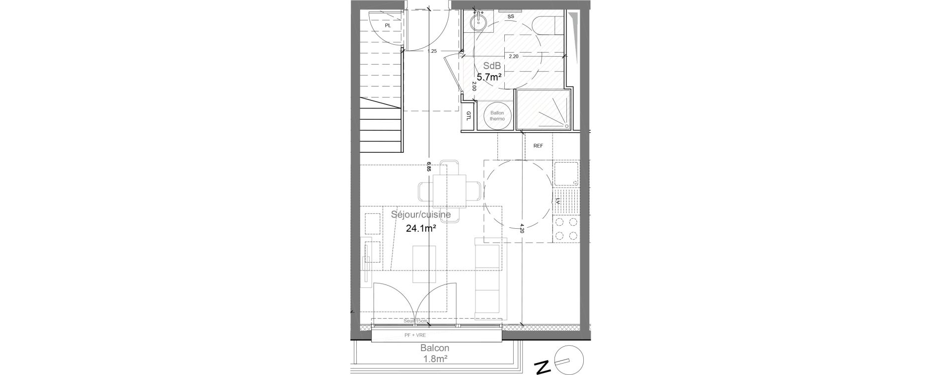 Duplex T3 de 60,70 m2 &agrave; Montlh&eacute;ry Centre