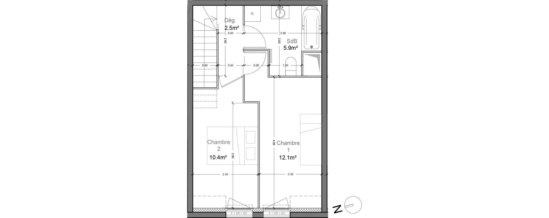 Duplex T3 de 60,70 m2 &agrave; Montlh&eacute;ry Centre