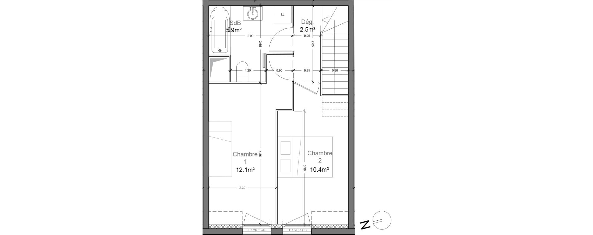 Duplex T3 de 60,70 m2 &agrave; Montlh&eacute;ry Centre