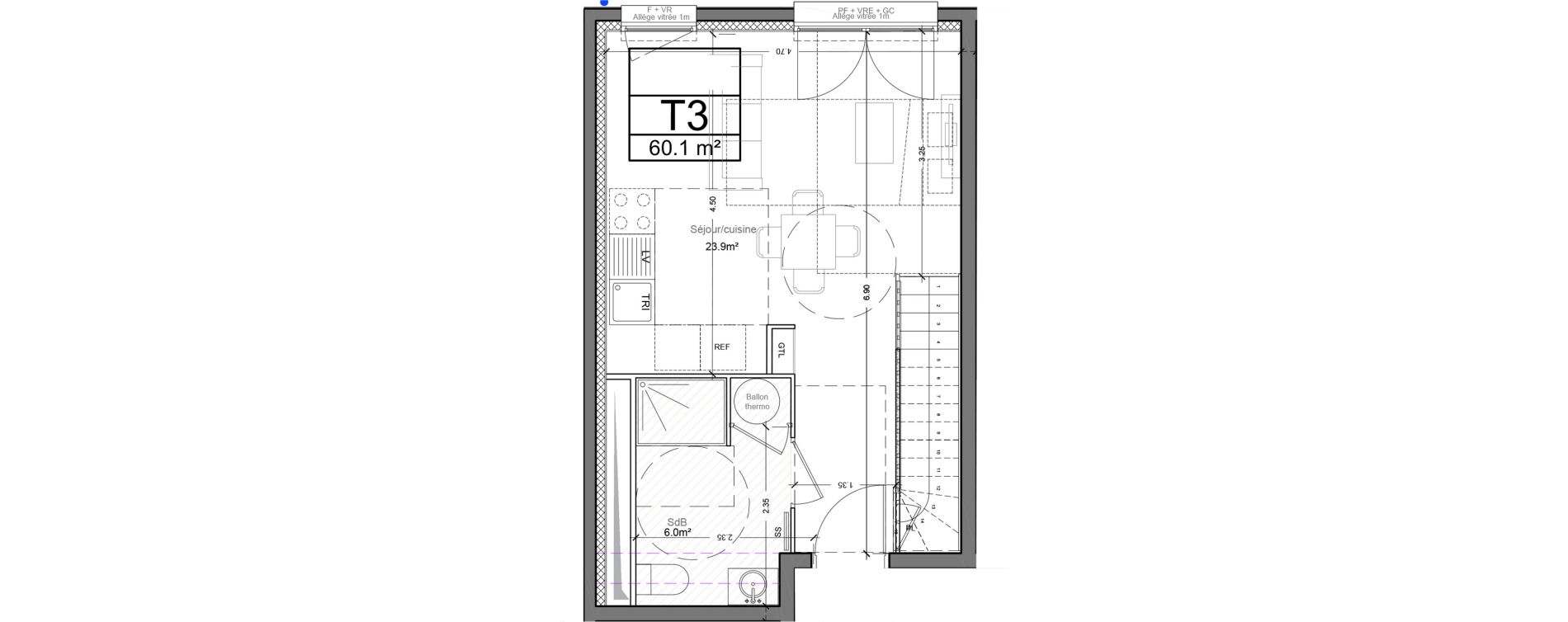 Duplex T3 de 60,10 m2 &agrave; Montlh&eacute;ry Centre