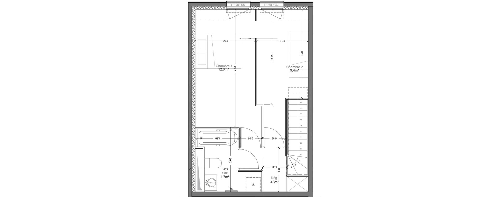 Duplex T3 de 60,10 m2 &agrave; Montlh&eacute;ry Centre