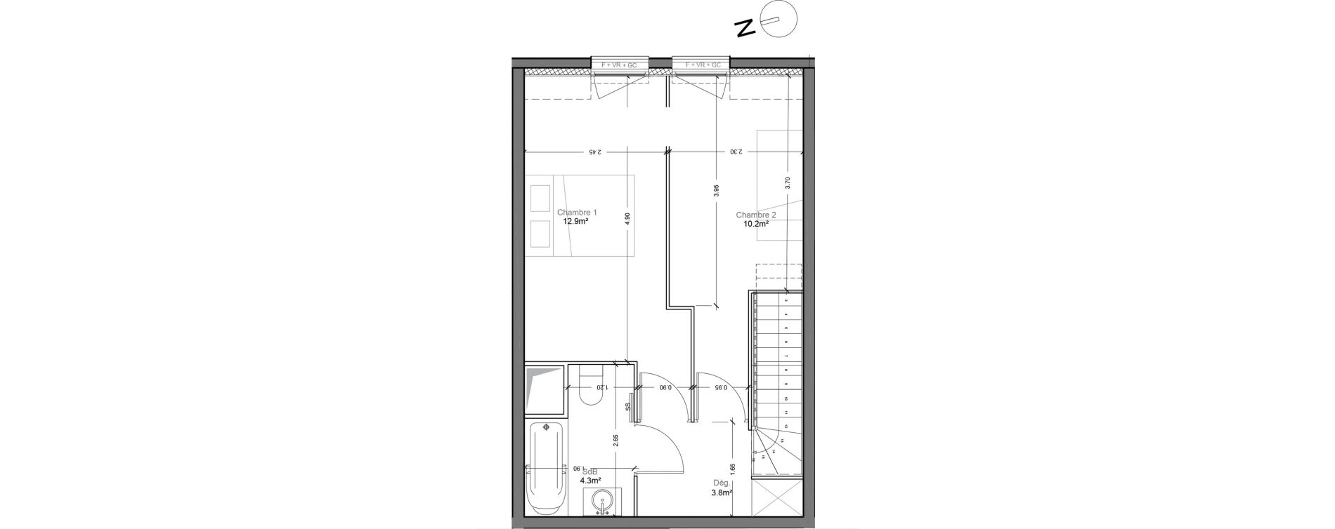 Duplex T3 de 60,80 m2 &agrave; Montlh&eacute;ry Centre