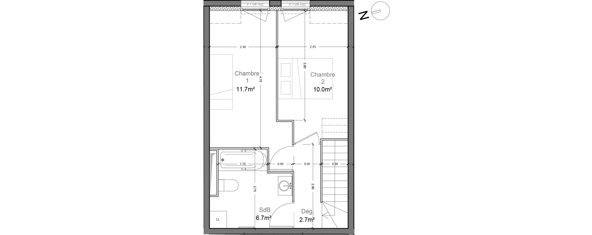 Duplex T3 de 60,40 m2 &agrave; Montlh&eacute;ry Centre