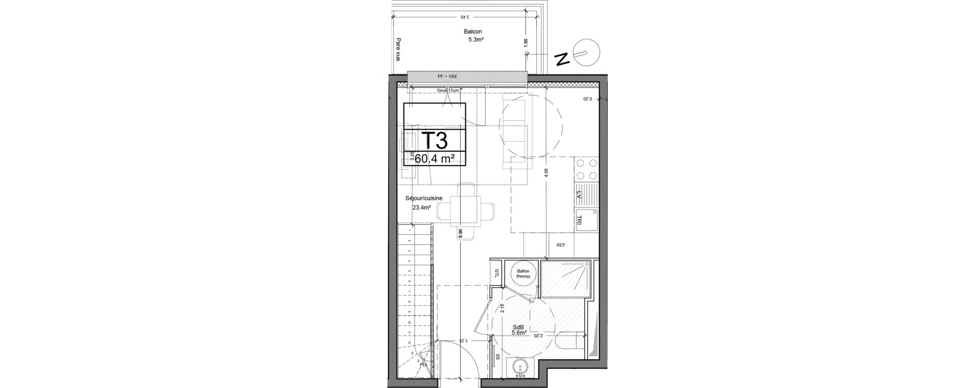 Duplex T3 de 60,40 m2 &agrave; Montlh&eacute;ry Centre