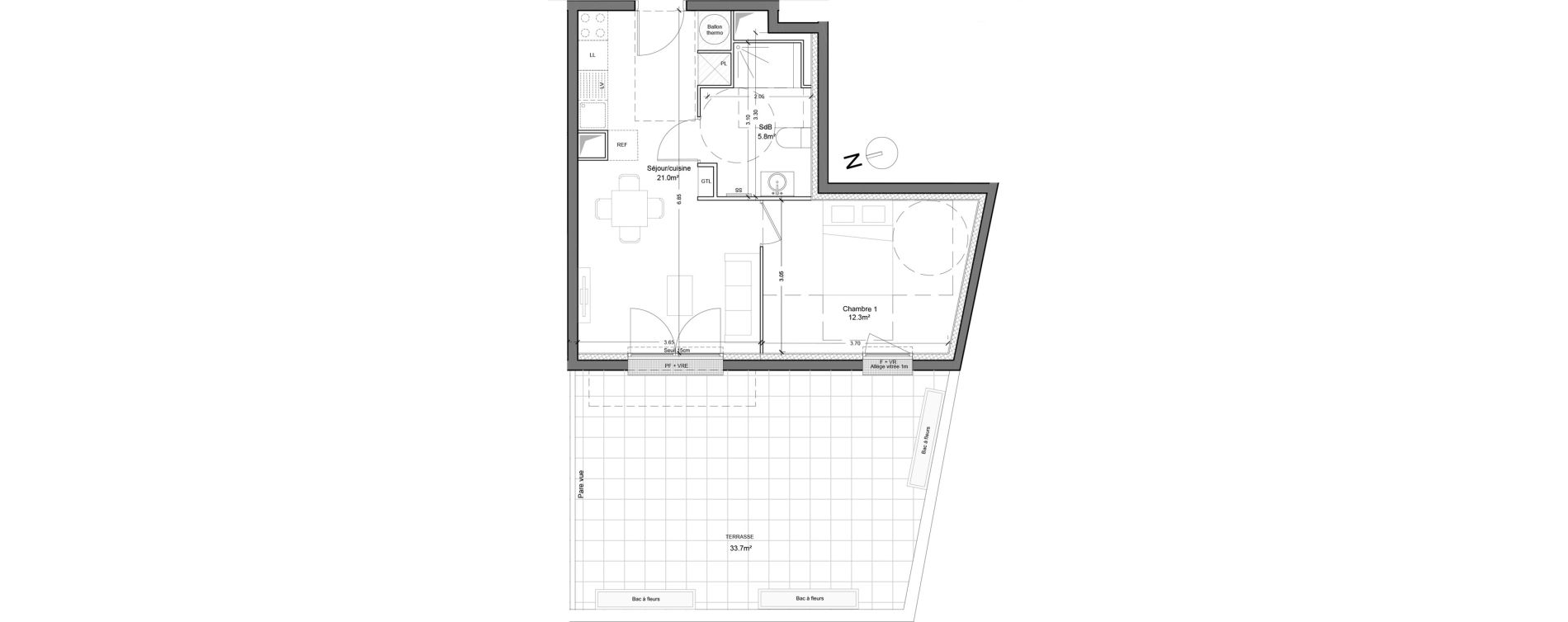 Appartement T2 de 39,10 m2 &agrave; Montlh&eacute;ry Centre